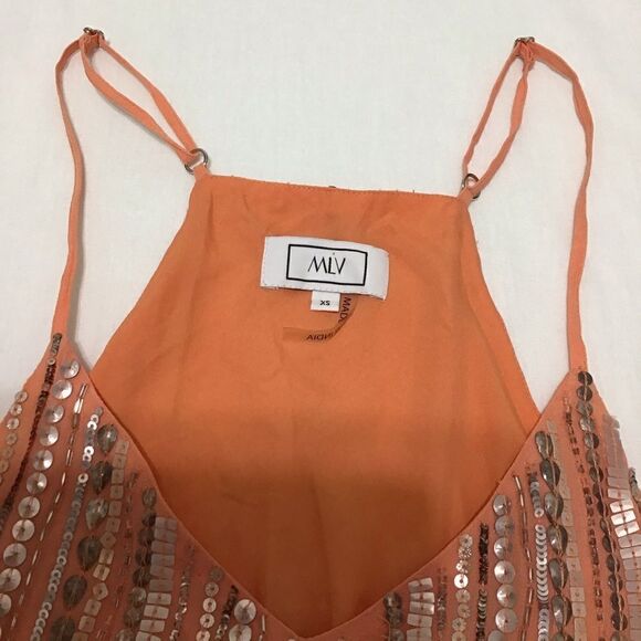 Nordstrom MLV Orange Sequin Metallic Shimmer Maxi Dress Spaghetti Strap - Picture 9 of 10